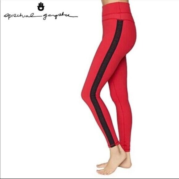 New with Tags - Spiritual Gangster Centered Studio Tights, "Love Is Love" Cherry - Picture 1 of 8